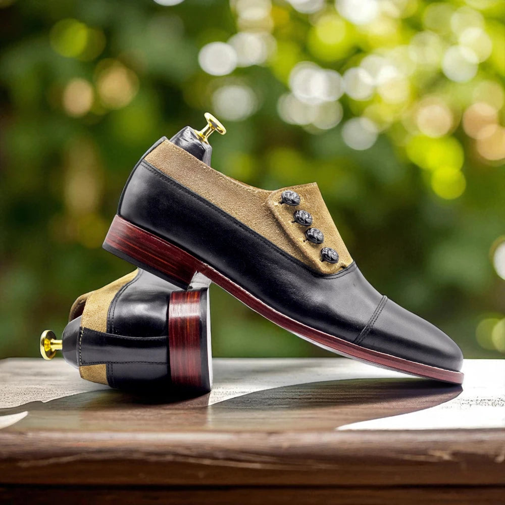 Elegant handmade leather and fabric loafers

