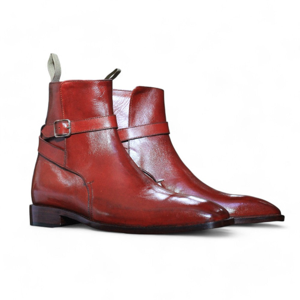 Handcrafted Burgundy Leather Jodhpur Boots with strap design and durable sole by Posh Footwear