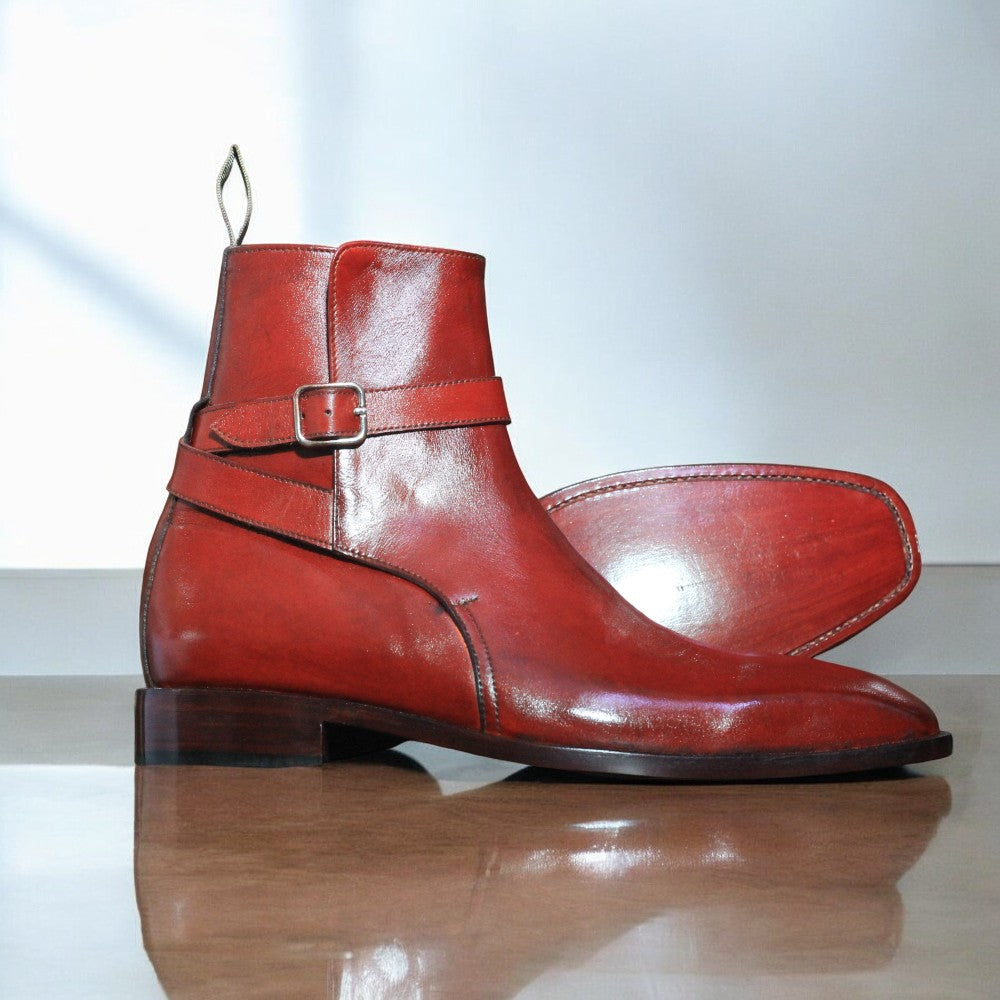 Handcrafted Burgundy Leather Jodhpur Boots with strap design and durable sole by Posh Footwear