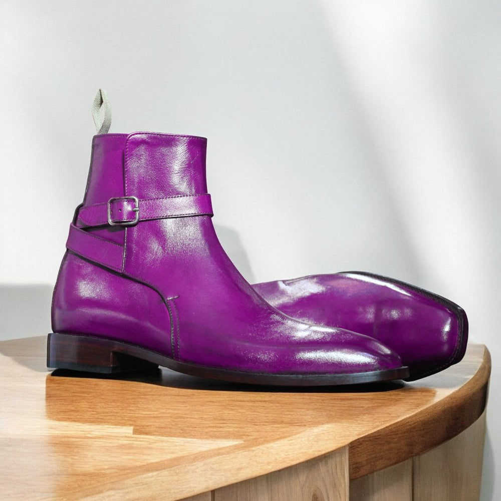 Handcrafted Purple Leather Jodhpur Boots with strap design and durable sole by Posh Footwear
