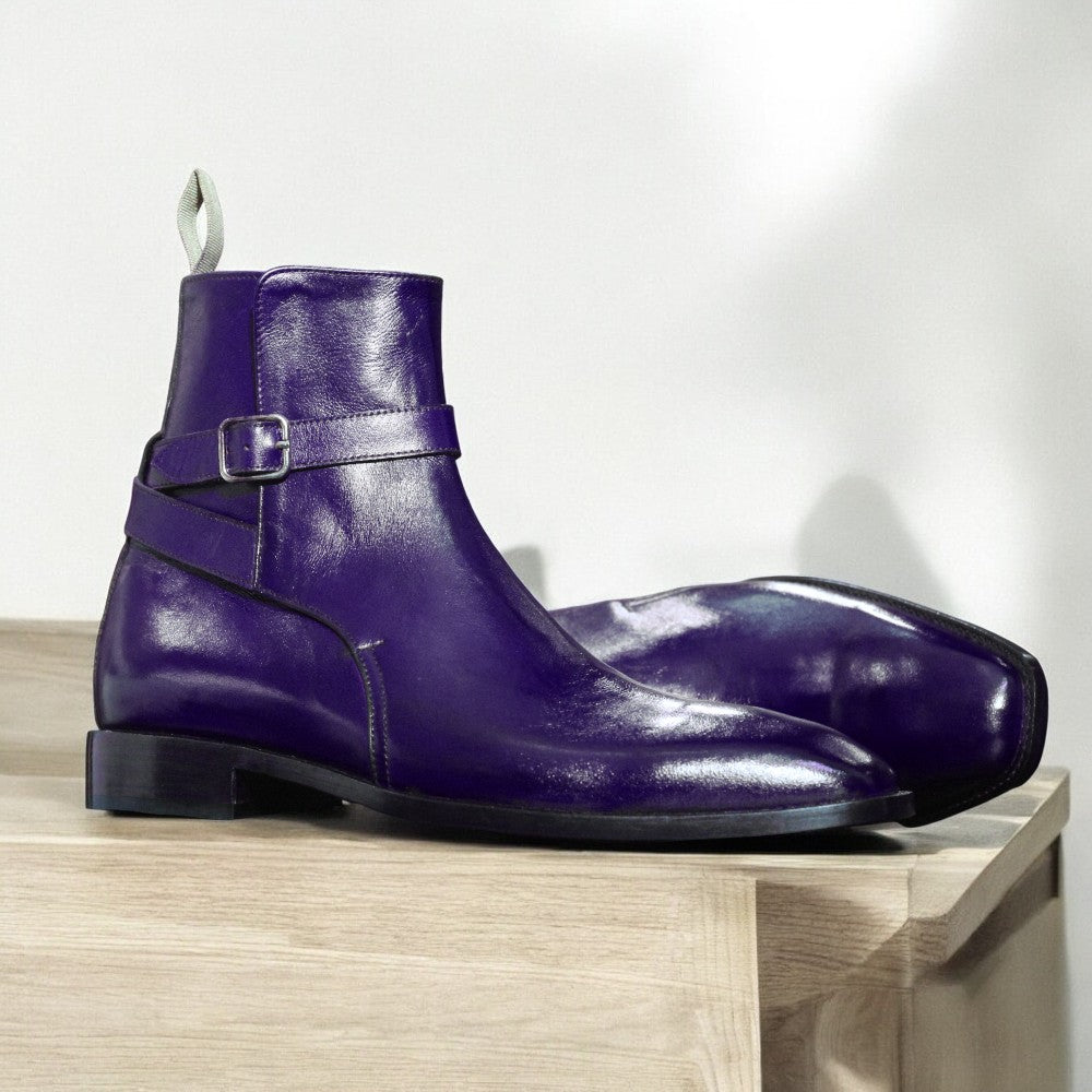 Handcrafted Navy Leather Jodhpur Boots with strap design and durable sole by Posh Footwear
