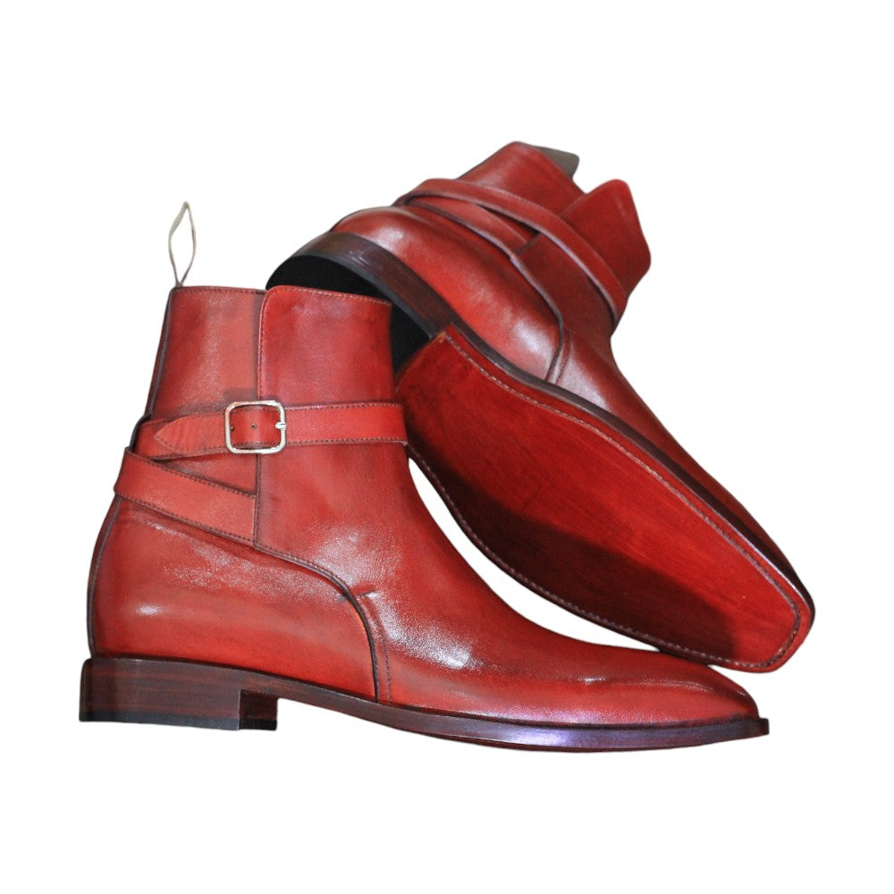 Handcrafted Burgundy Leather Jodhpur Boots with strap design and durable sole by Posh Footwear