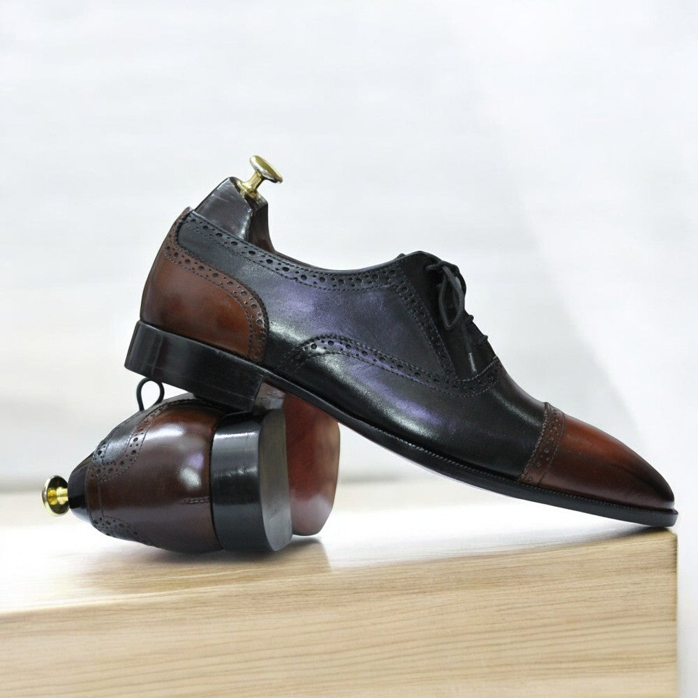 Men's Black & Brown Oxford Shoes with Leather Lining and Sole