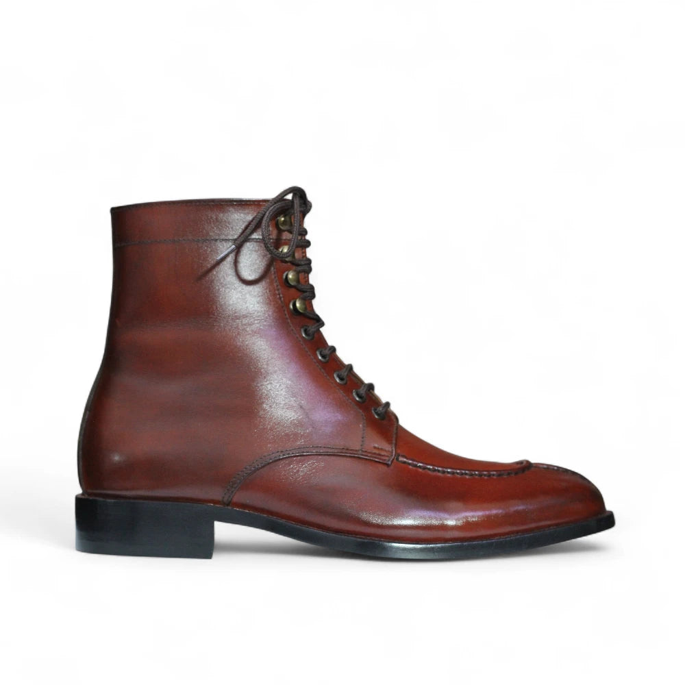 New Burgundy Handmade Designer Ankle Boots - Split Toe Lace-Up Style