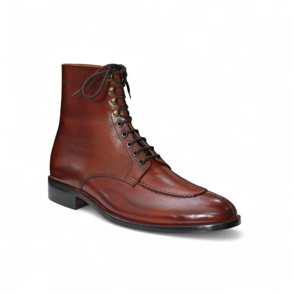 New Burgundy Handmade Designer Ankle Boots - Split Toe Lace-Up Style