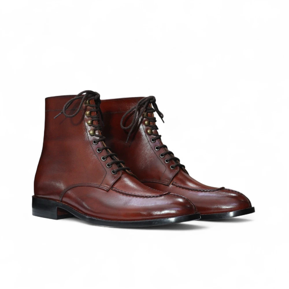 New Burgundy Handmade Designer Ankle Boots - Split Toe Lace-Up Style