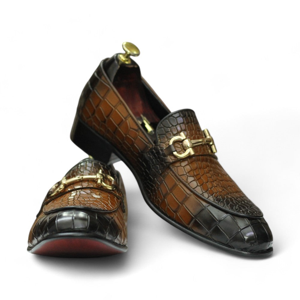 New Handmade Alligator Textured Genuine Cow - Hide Leather Buckle Loafers For Men, Dress Formal Slip On Shoes Mens - Posh Footwear