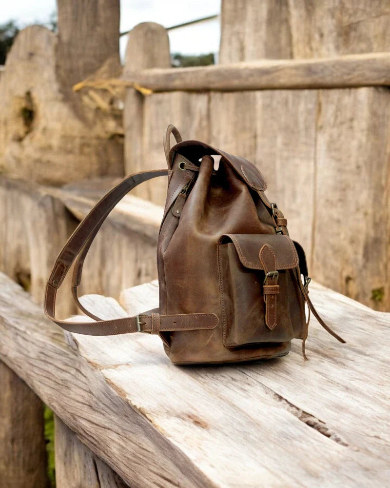 Classic brown handmade leather backpack
