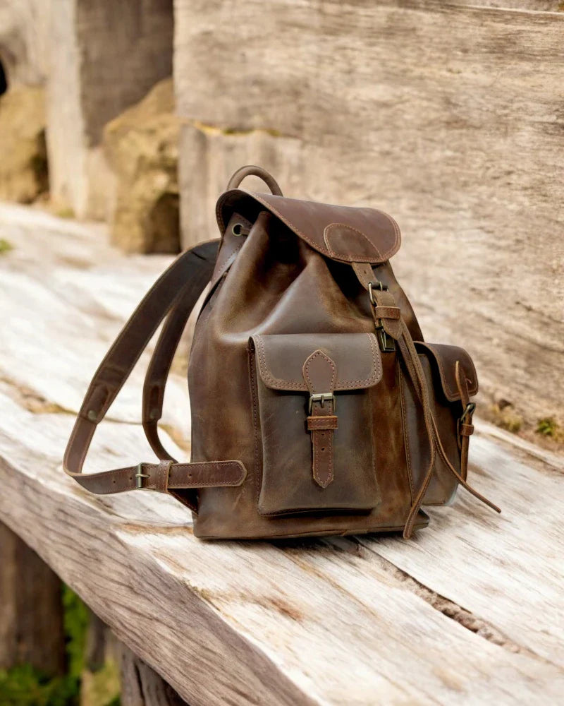 Designer leather backpack with adjustable straps