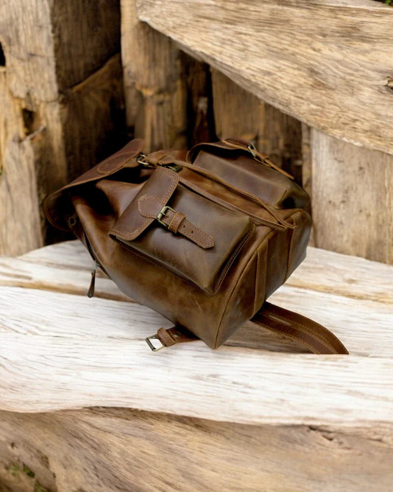 Vintage leather backpack for work and travel