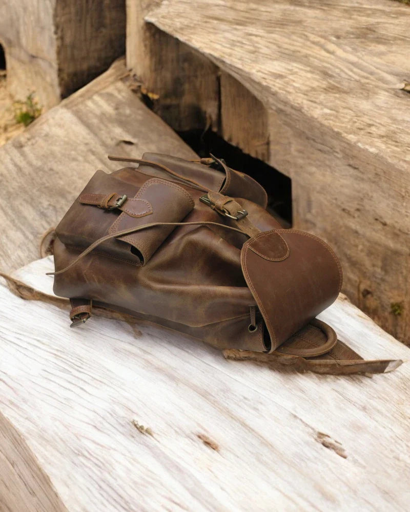 Spacious leather backpack for laptops and essentials