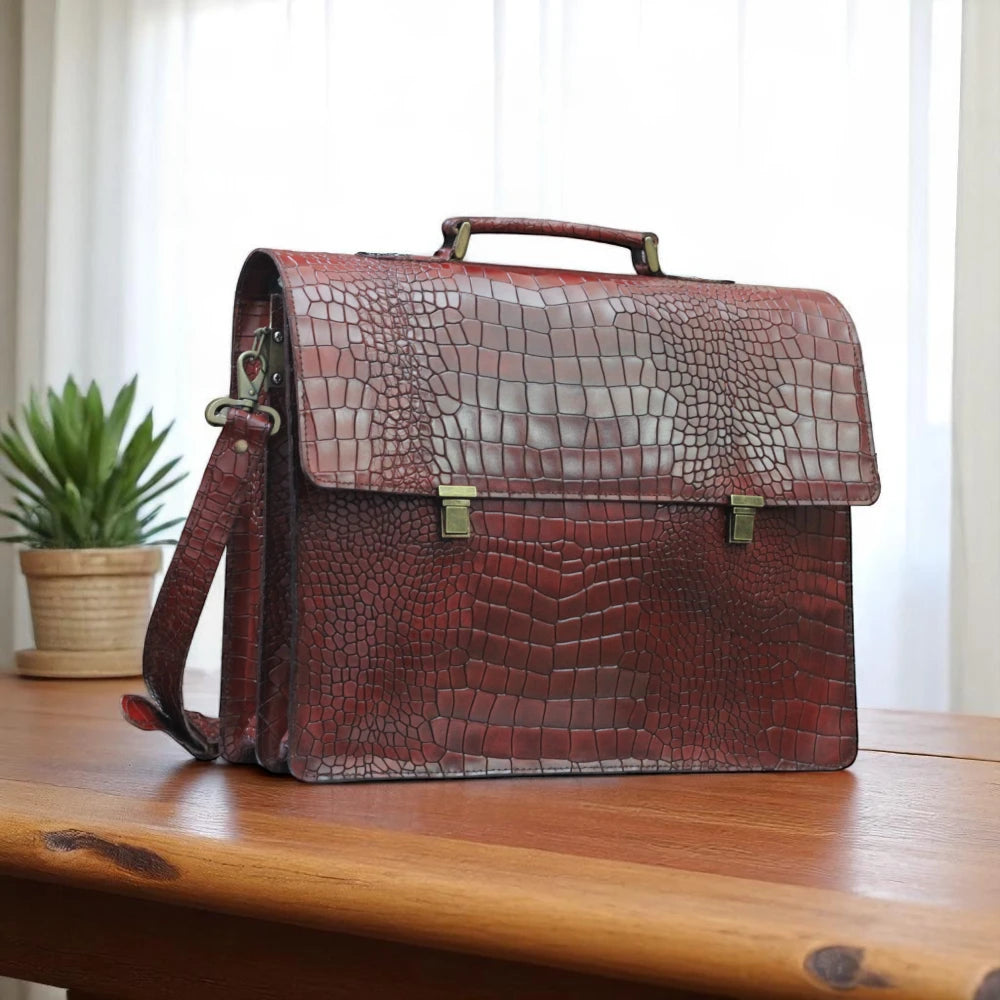 Side burgundy Alligator Leather Bag For Mens