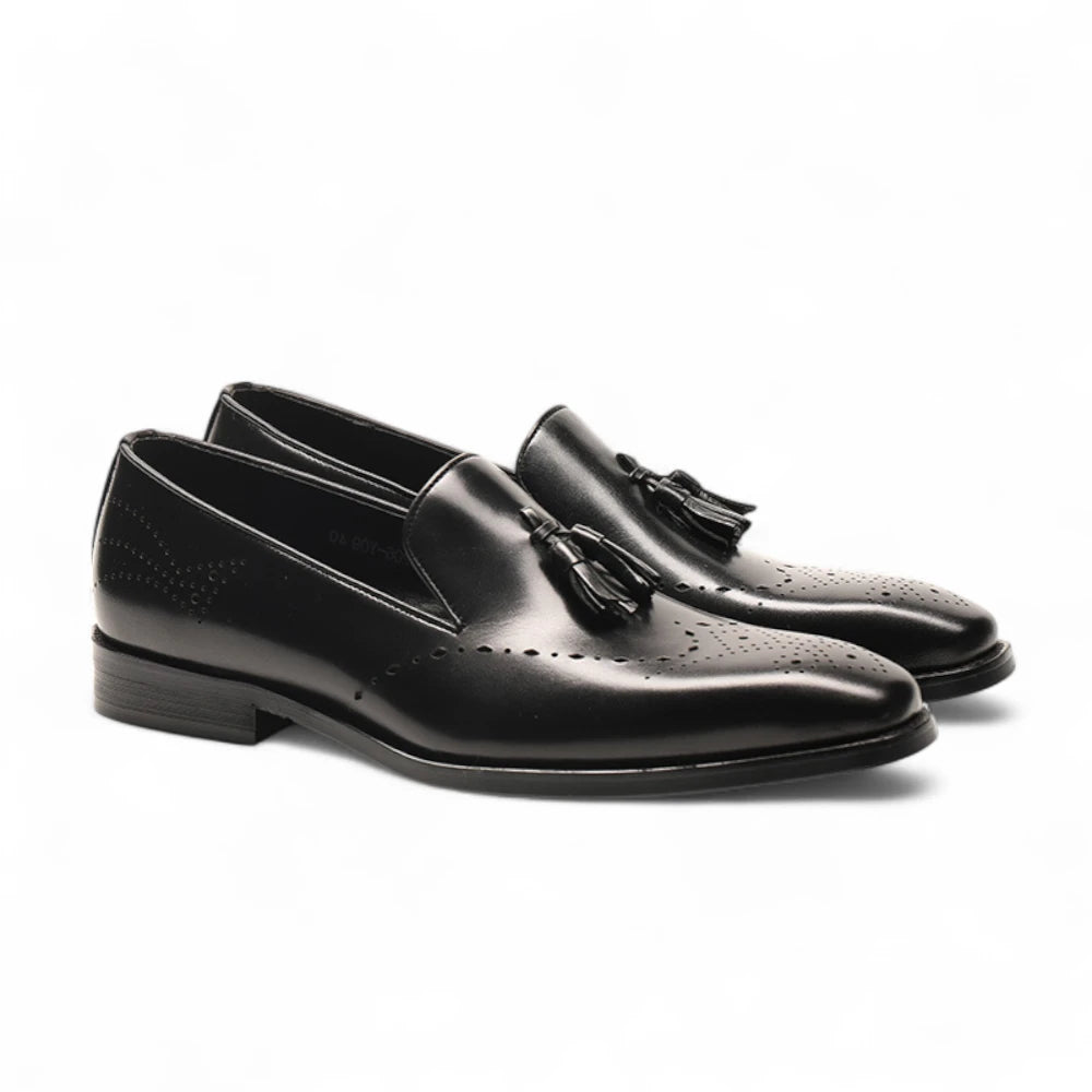 Black Close-up of hand-stitched leather upper and burnished shine

