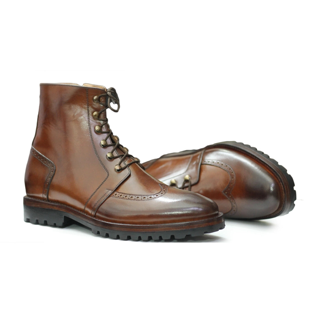 Back View – Rear view of Men’s Handmade Brown Military Ankle Boots with rubber heel and premium leather finish, designed for long-lasting wear.