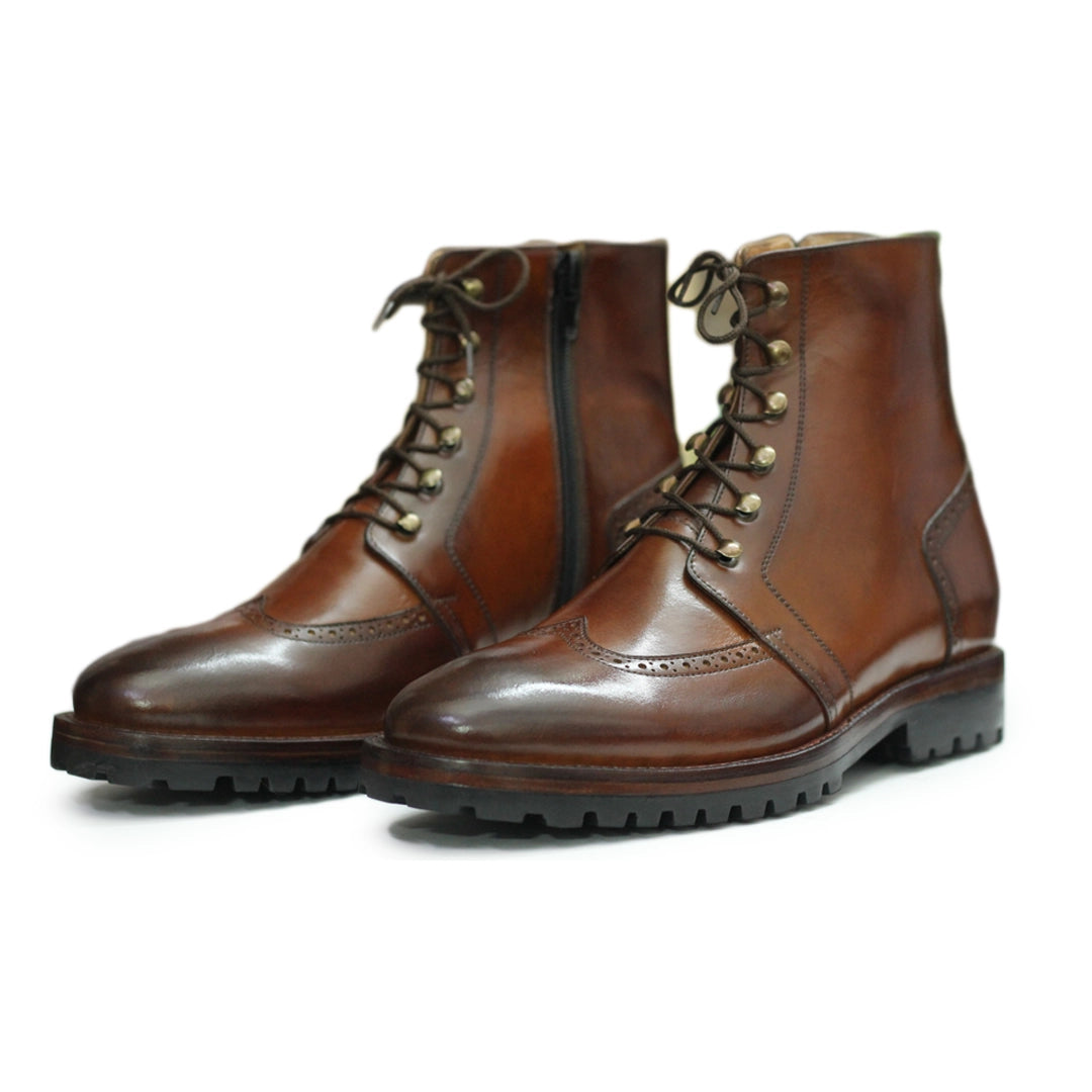 Lifestyle Shot – Men’s Handmade Brown Military Ankle Boots, styled for both casual and formal wear with comfort and durability in mind.