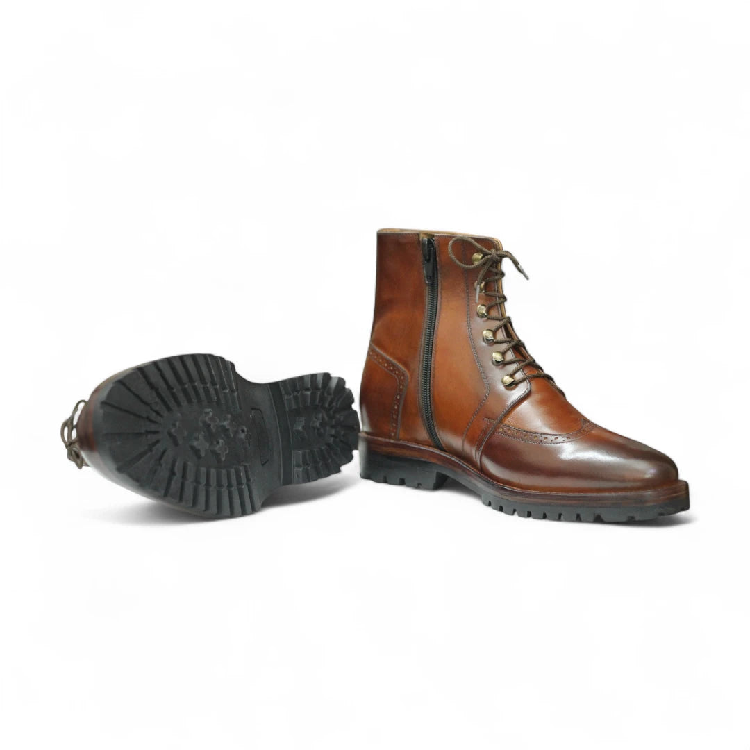 Rubber Sole View – Durable rubber sole of Men’s Handmade Brown Military Ankle Boots, offering optimal traction and support for all-day wear.