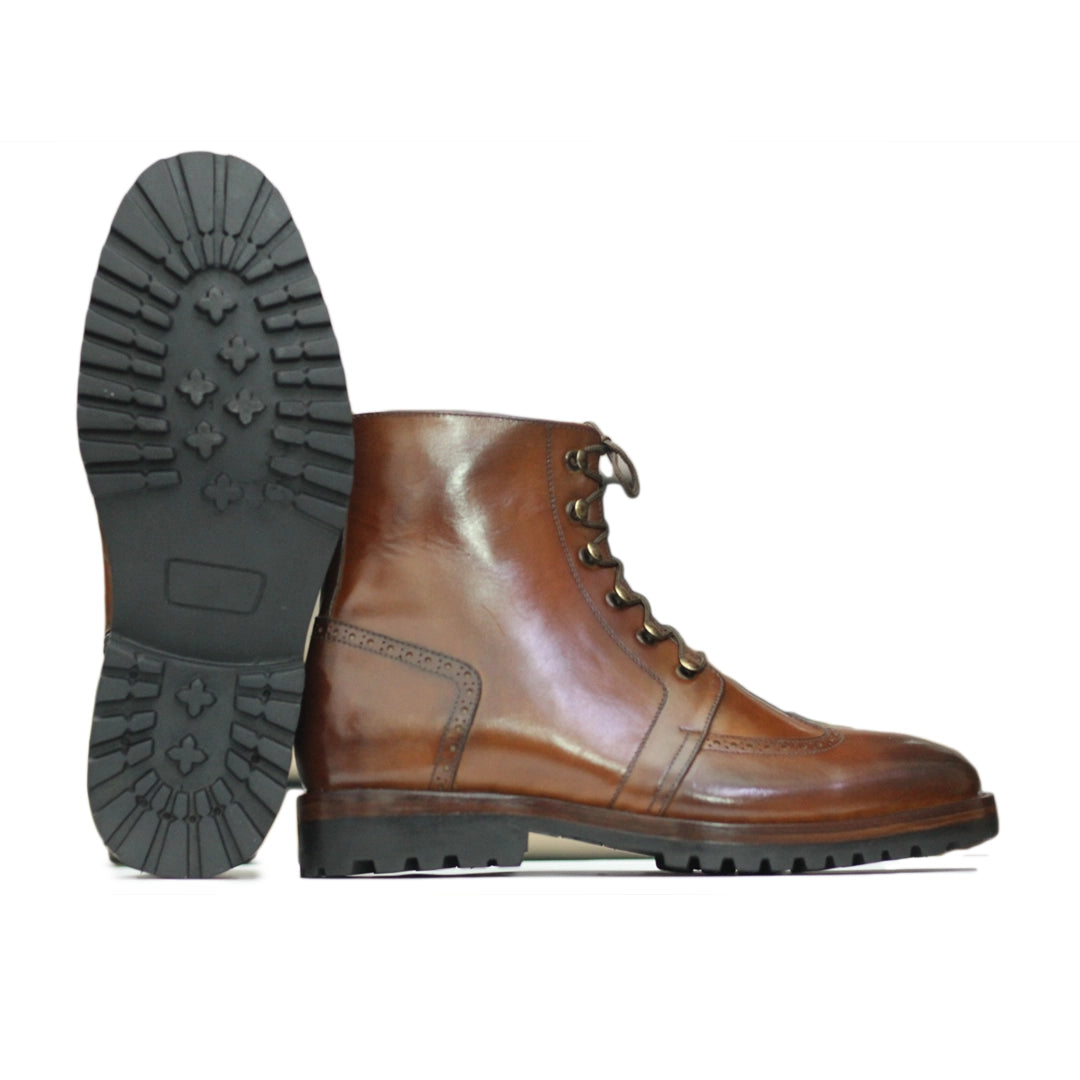 Rubber Sole View – Durable rubber sole of Men’s Handmade Brown Military Ankle Boots, offering optimal traction and support for all-day wear.
