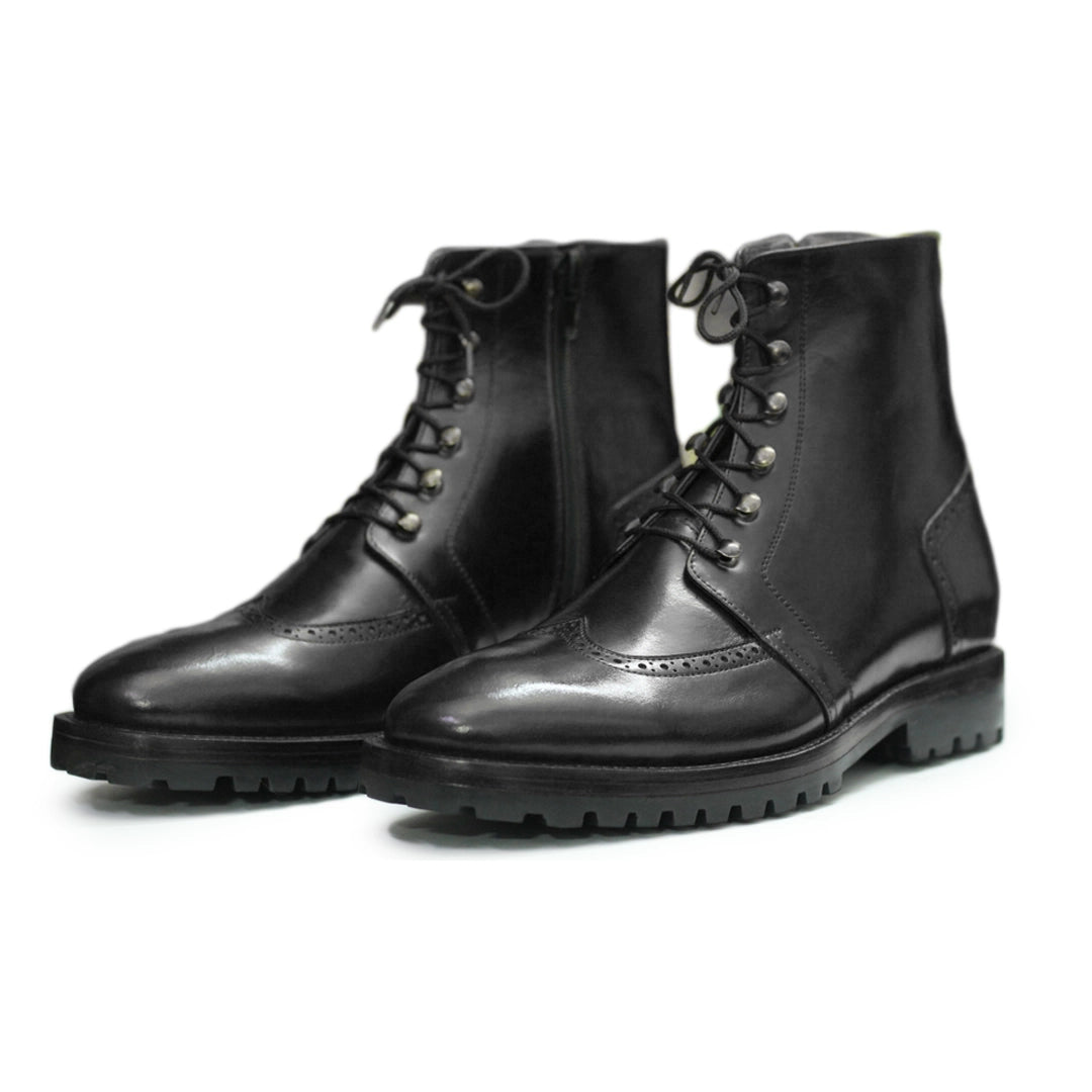 Heel View – Rubber heel of Men’s Handmade Black  Military Ankle Boots, providing additional support and comfort for long-lasting use. zipper Boots

