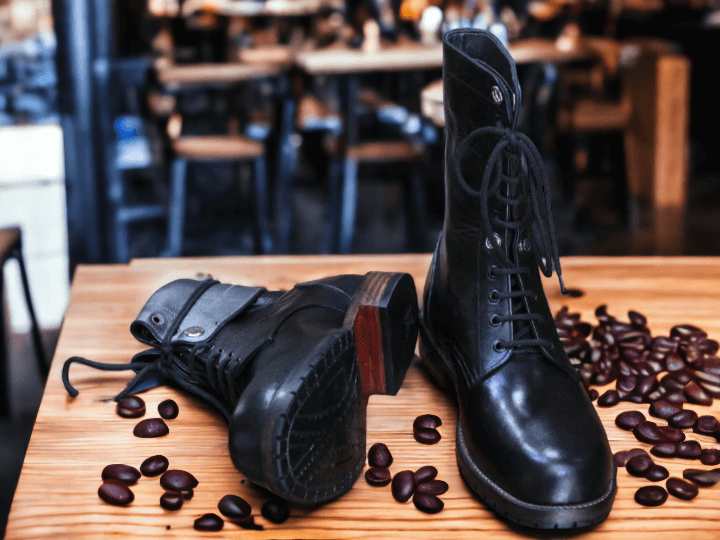 Men's Brown Leather Ankle Boots - Military Combat Boots with Heavy Duty Soles - Army Marching Style