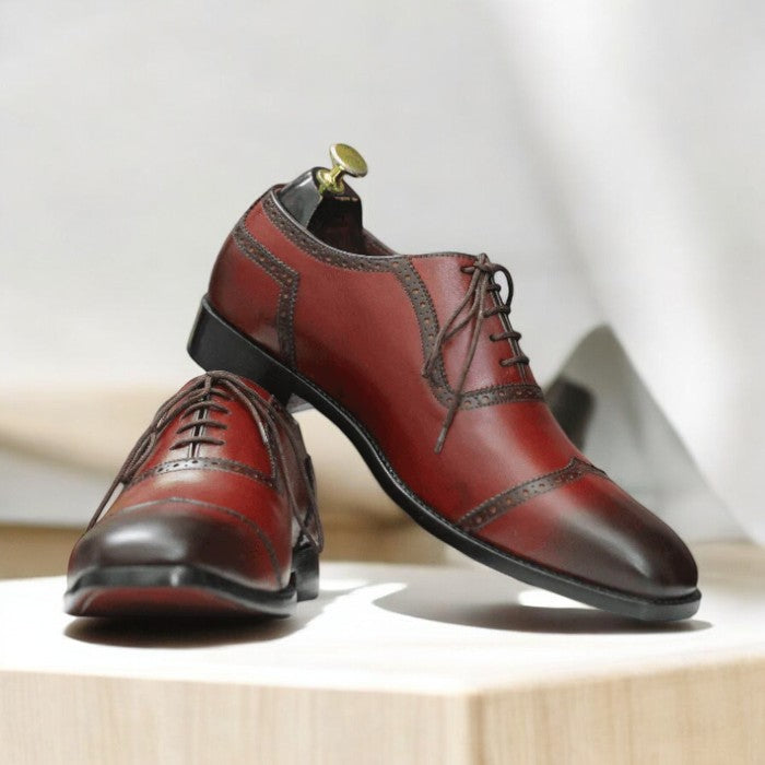 Men's Burgundy Oxfords Leather Shoes
