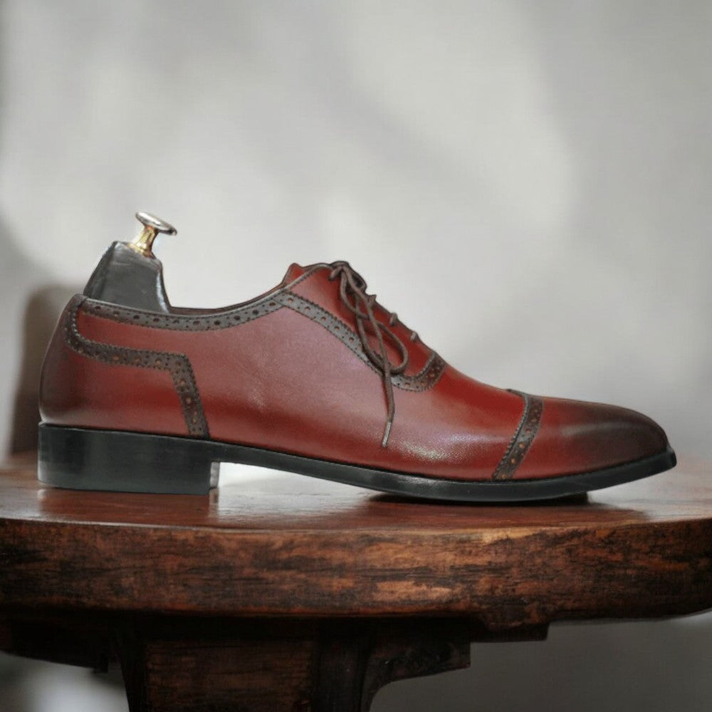 Men's Burgundy Oxfords Leather Shoes
