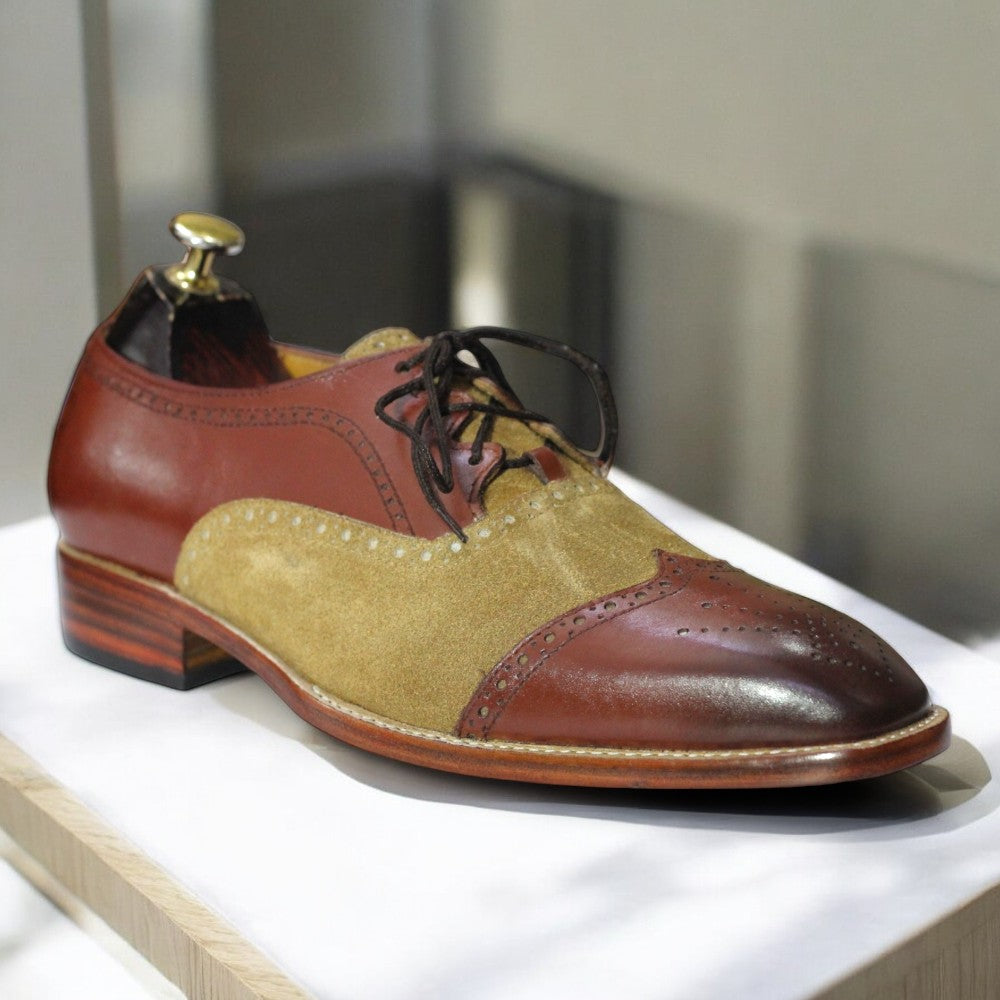 Handmade Wing Tip Brogue Brown Goodyear Welted Leather Lace Up Shoes for Men's