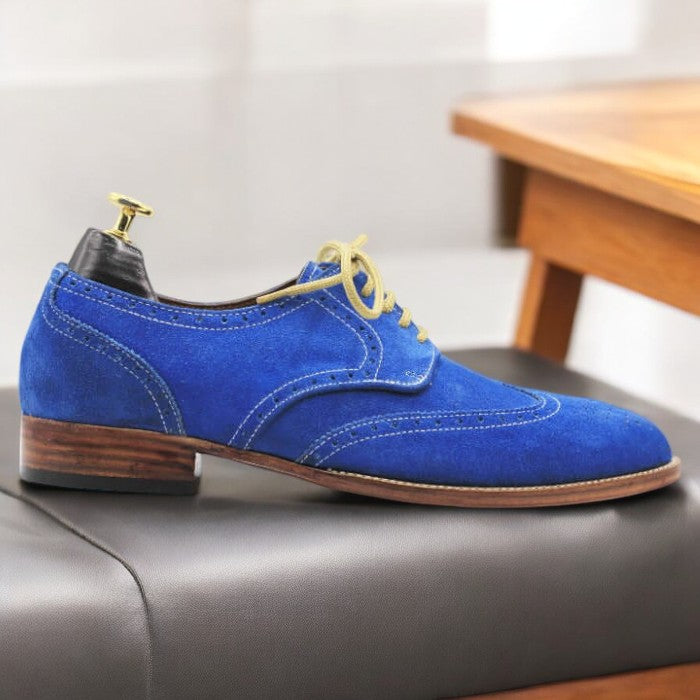 Blue suede wingtip shoes clearance