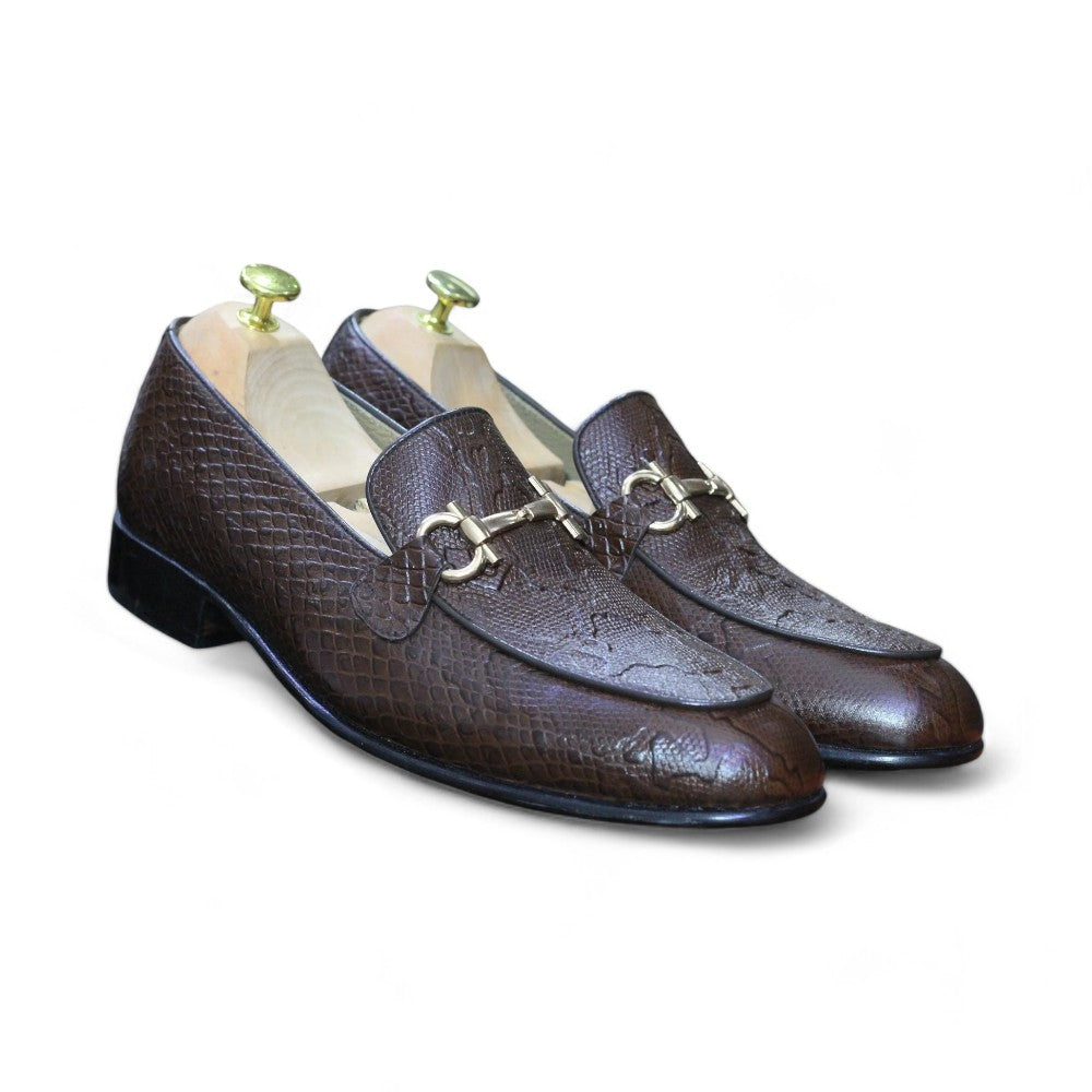New Handmade Python Textured Genuine Cow-Hide Leather Buckle Loafers For Men, Dress For Men's