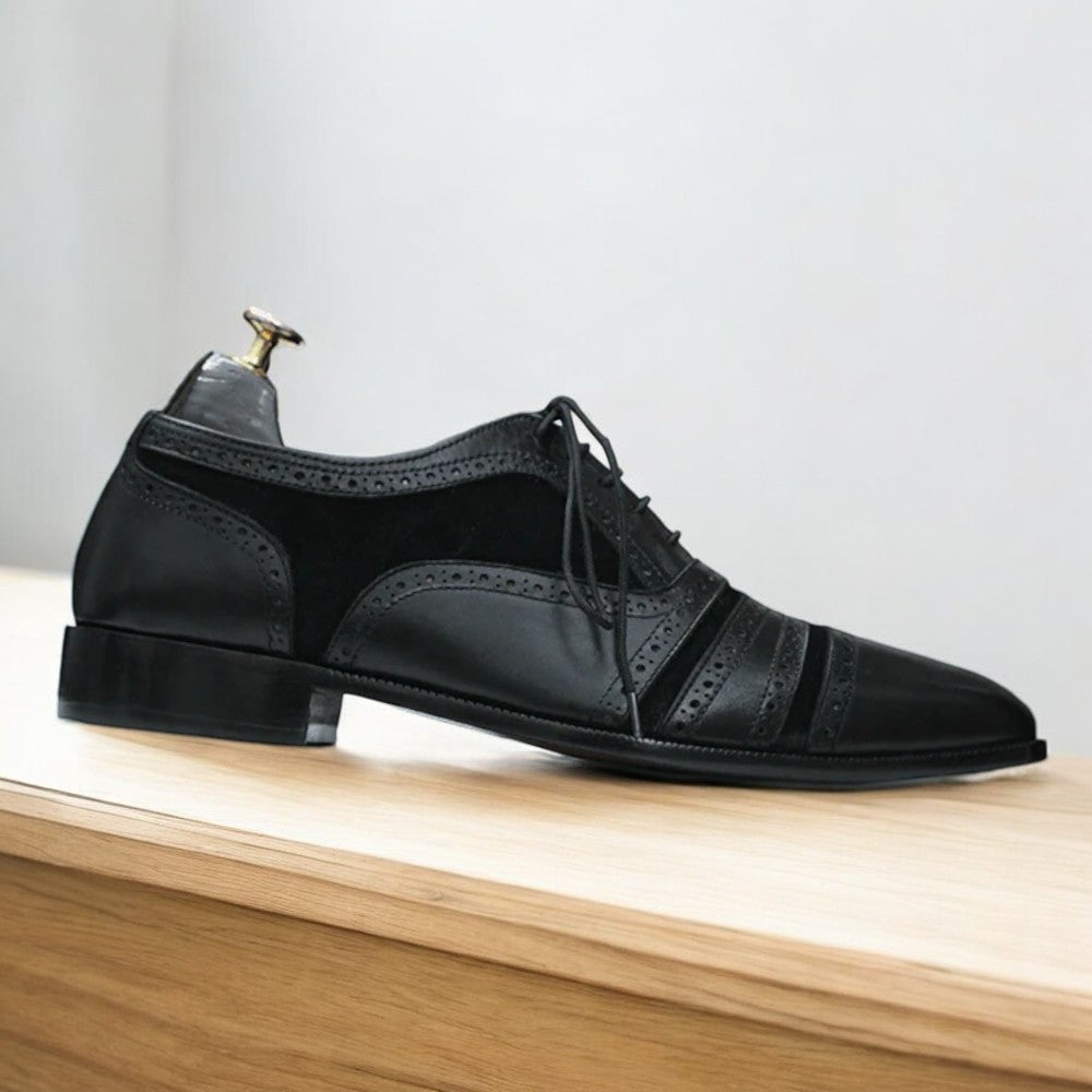 Men's Black Oxford Suede & Leather Shoes – Elegant Design for Any Occasion
