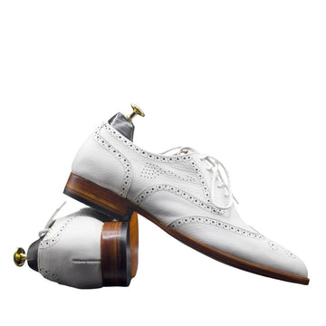 Men's Handmade White Leather Dress Wing Tip Style Shoes featuring classic wingtip design and premium craftsmanship.