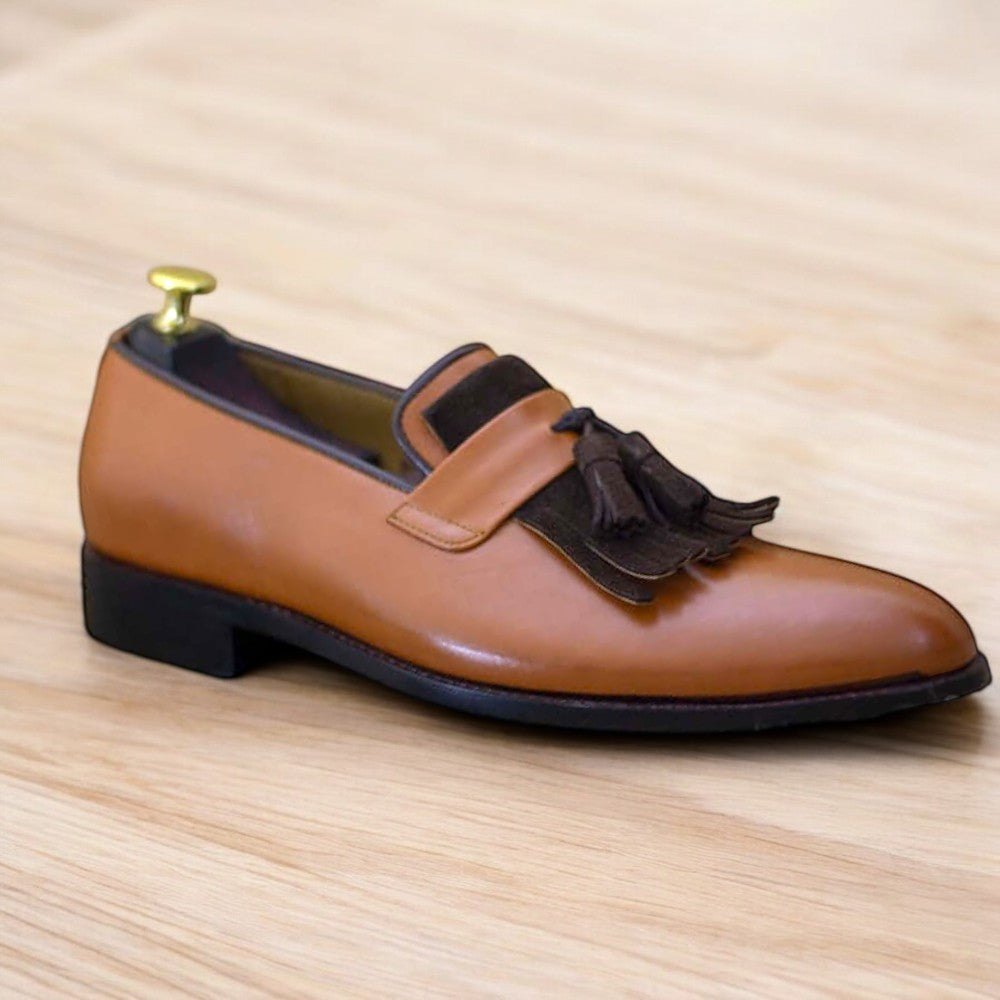 Men's Handmade Pure Genuine Brown Leather Slip-On Moccasin Loafer Shoes, crafted for comfort and style, ideal for casual and formal wear.
