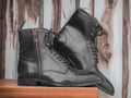 Men's brown genuine leather combat boots with a rugged military design, featuring reinforced stitching and a durable sole for optimal comfort and support