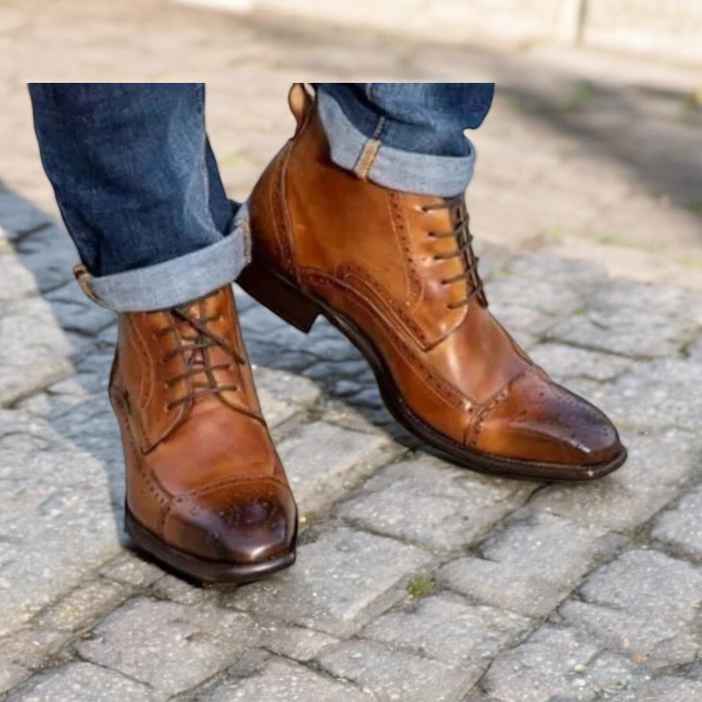 Men's Brown Leather Boot - Handcrafted Premium Leather Ankle Boot for Style and Comfort