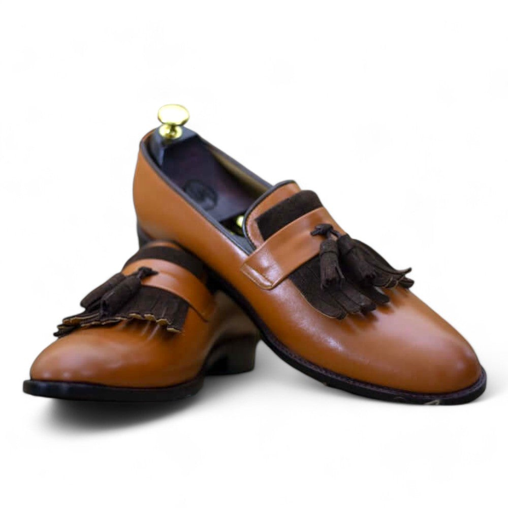 Men's Handmade Pure Genuine Brown Leather Slip-On Moccasin Loafer Shoes, crafted for comfort and style, ideal for casual and formal wear.
