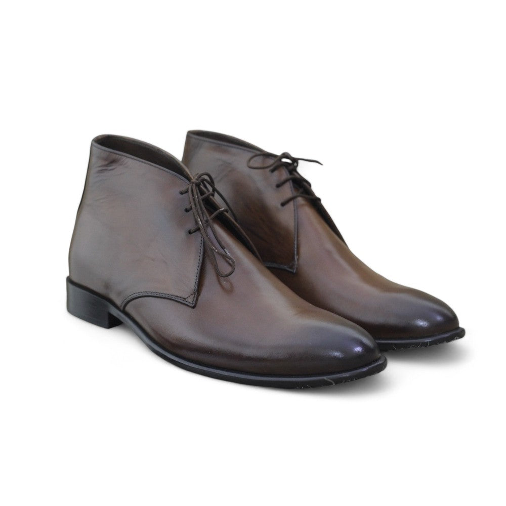 Men's Ankle High Brown Cap Toe Brogue Leather Boot featuring hand-painted design and classic style