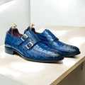Handmade Single Monk Alligator Textured Black Leather Shoes for Men, showcasing elegance and style