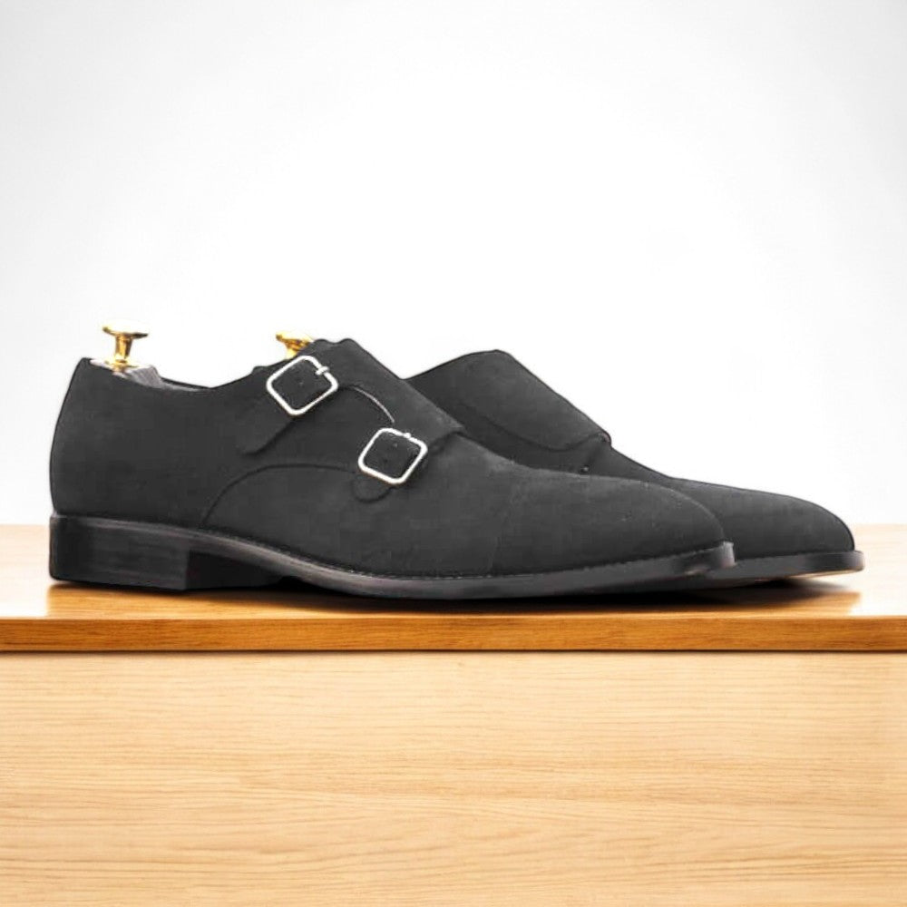 Handmade Men's Black Suede Cap Toe Shoes, crafted from premium suede leather, showcasing elegant design and comfort for formal and casual occasions.