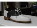 Bespoke Men's Black & White Genuine Leather Shoes, Oxford Shoes - Posh Footwear