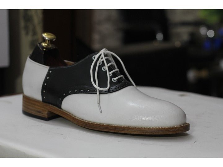Bespoke Men's Black & White Genuine Leather Shoes, Oxford Shoes - Posh Footwear