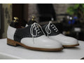Bespoke Men's Black & White Genuine Leather Shoes, Oxford Shoes - Posh Footwear