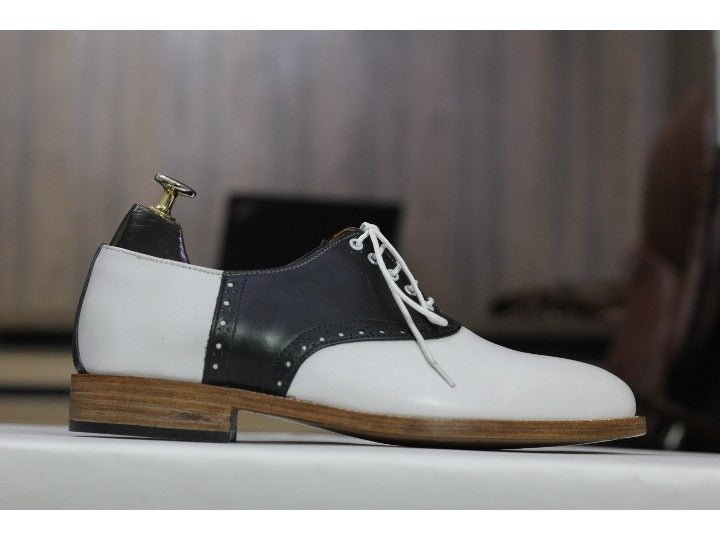 Bespoke Men's Black & White Genuine Leather Shoes, Oxford Shoes - Posh Footwear