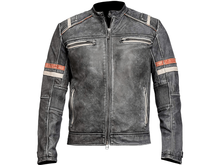 Cafe Racer Retro Distressed Leather Jacket - Motorcycle Vintage Leather Jacket Men - Posh FootwearMen jacket