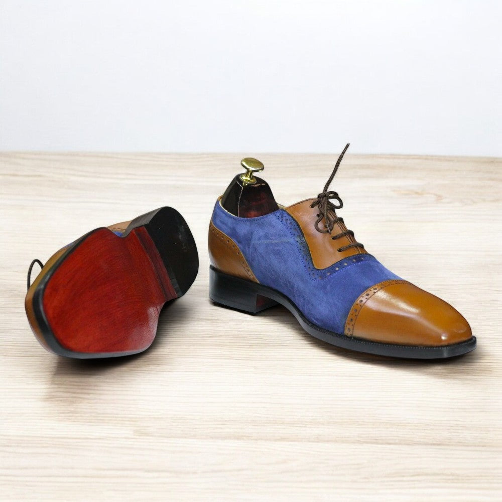 Handmade Cap Toe Lace Up Shoes for Men in Two-Tone Leather Design
