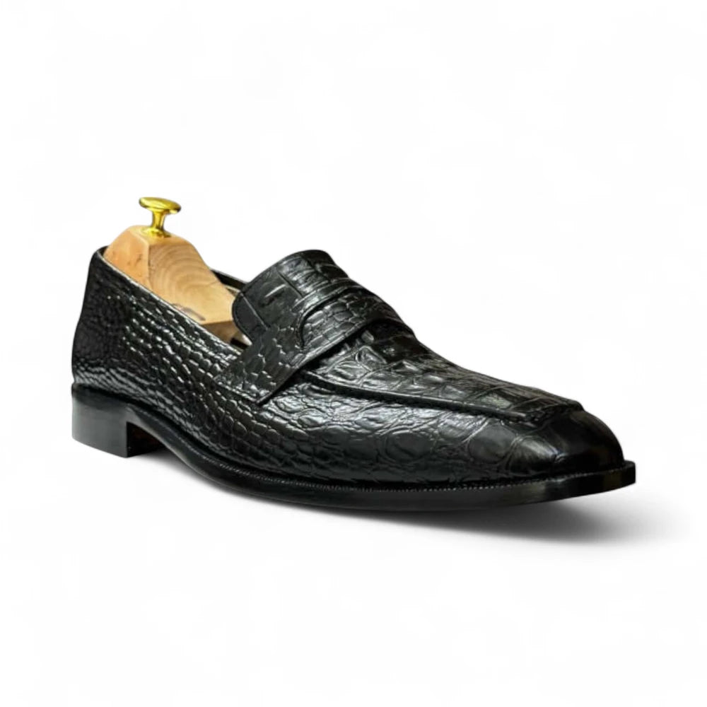 Handmade Men's Black Crocodile Loafers Shoes, Alligator Dress Suiting Shoe