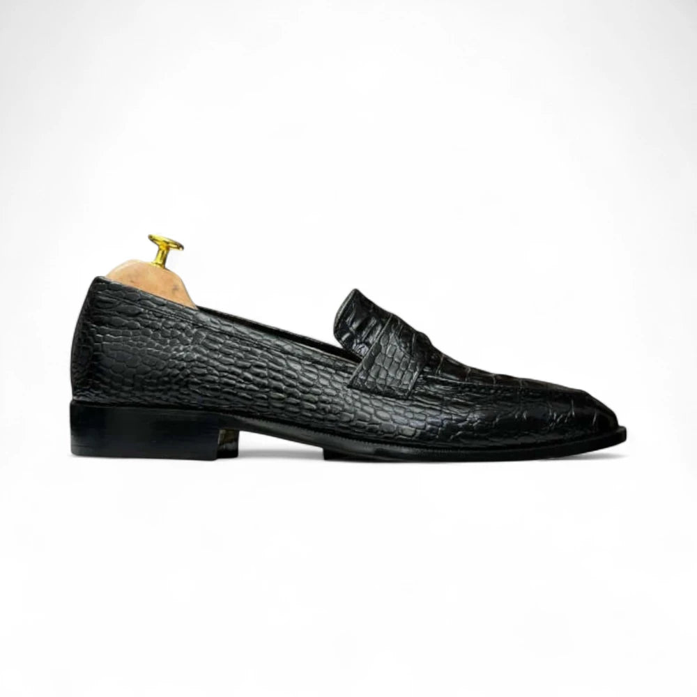 Handmade Men's Black Crocodile Loafers Shoes, Alligator Dress Suiting Shoe