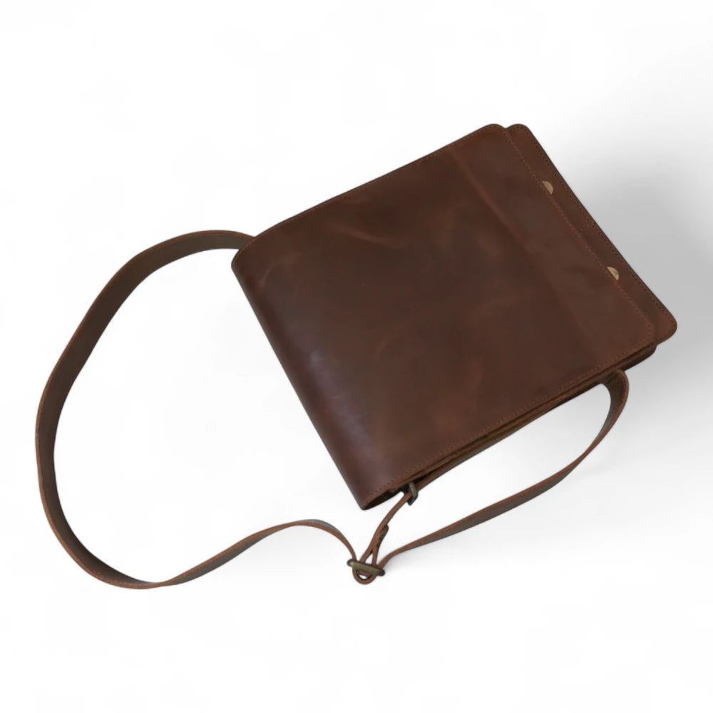 Strap & Hardware View – Detailed look at the adjustable leather strap with Italian brass fittings.

