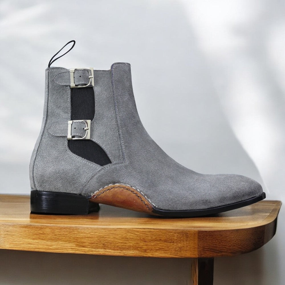 Handcrafted Gray Chelsea Boots with elastic side panels and durable sole by Posh foot wears