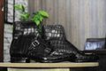 Handmade Alligator Textured Genuine Cow - Hide Leather Double Monk Boots For Men, Chukka Ankle Boots For Mens - Posh Footwear