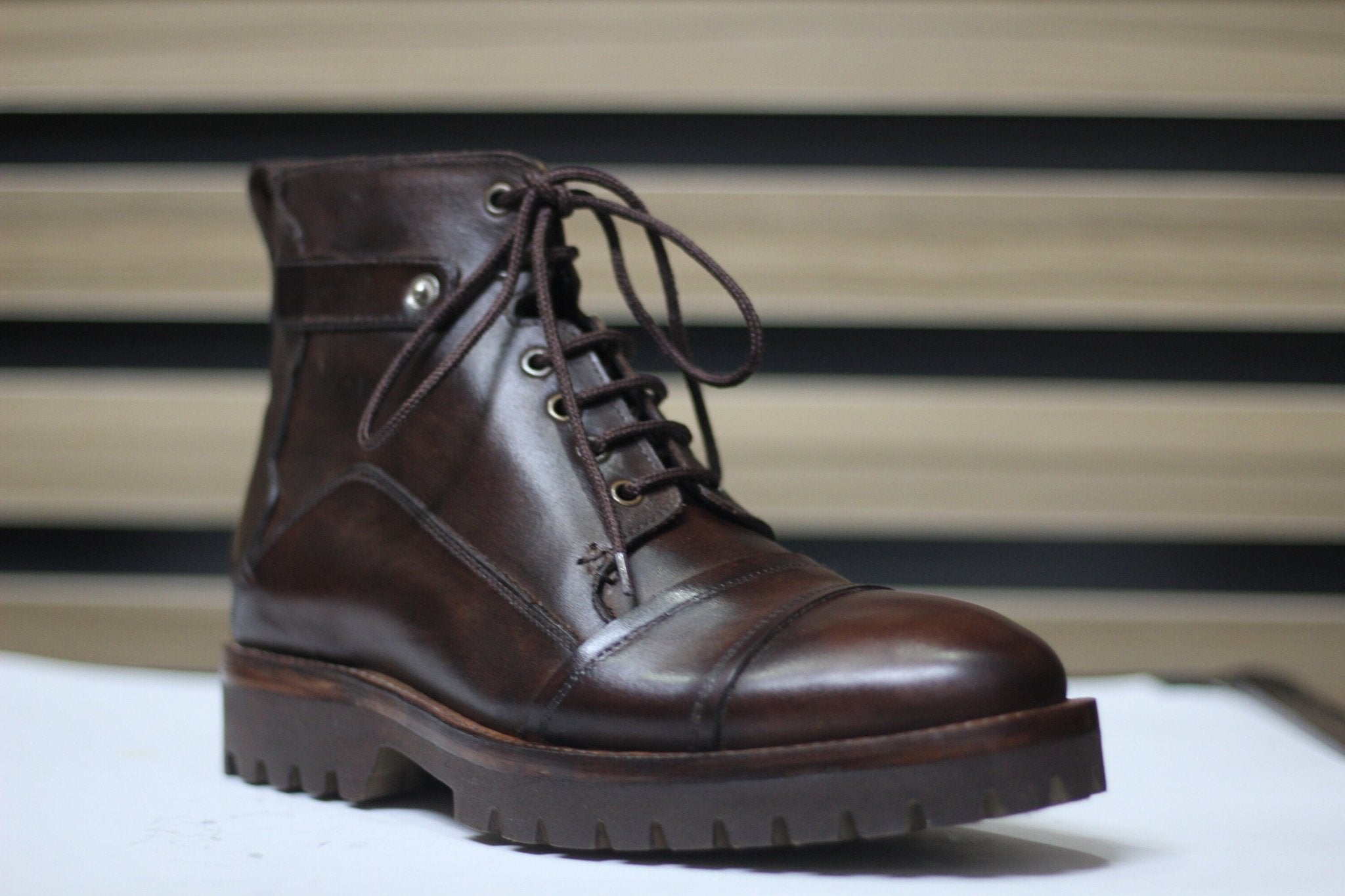 Handmade Ankle High Lace Up Boots, Leather Brown Long Boots For Men's - Posh Footwear