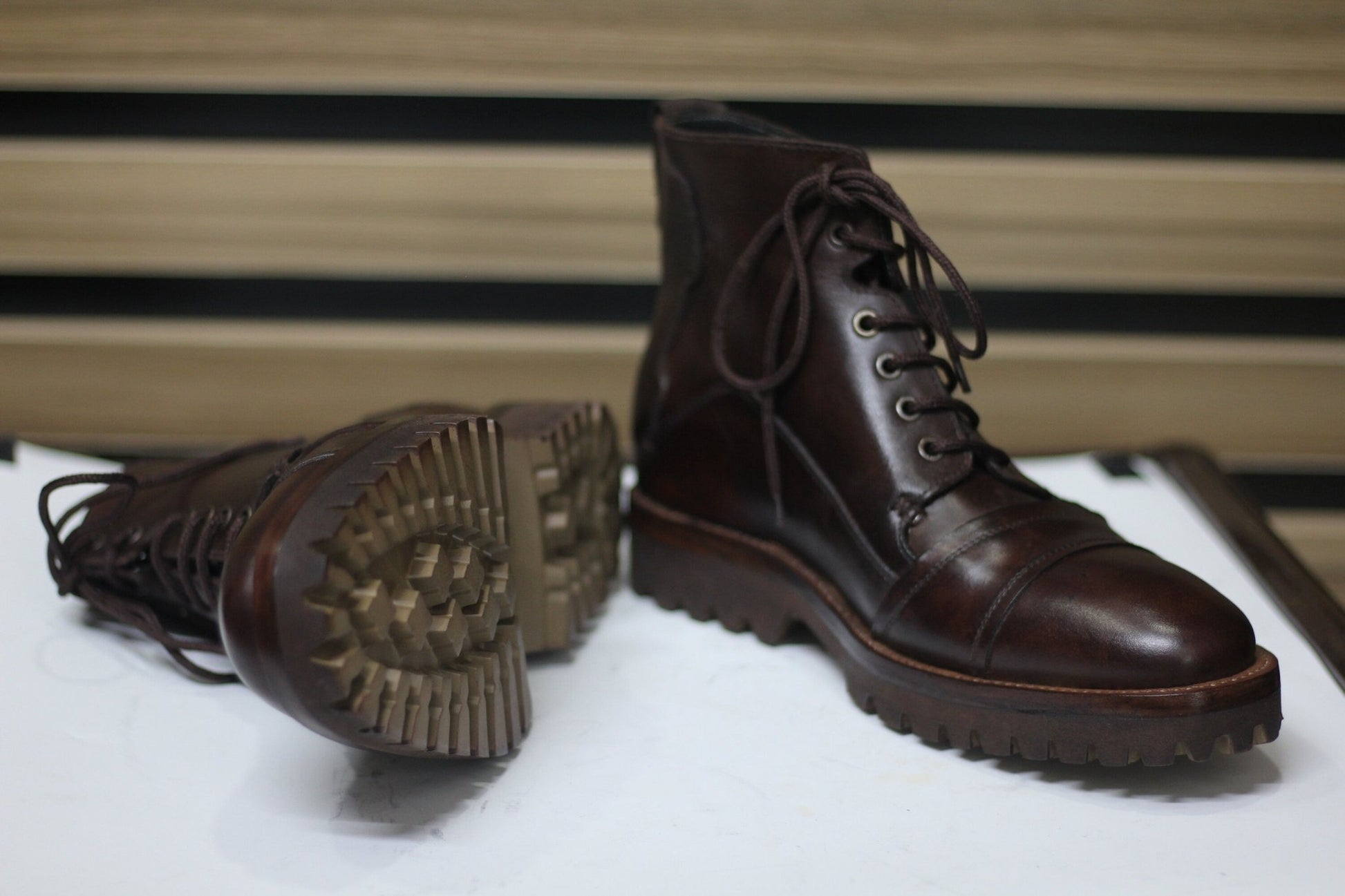 Handmade Ankle High Lace Up Boots, Leather Brown Long Boots For Men's - Posh Footwear